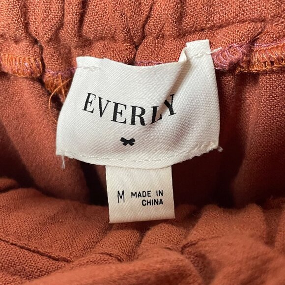 Everly Linen Blend Paper Bag Women’s Size M Burnt Orange Button Belted Skirt - Picture 3 of 8